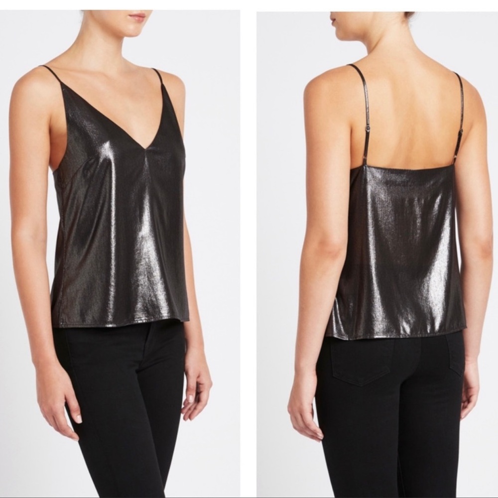 L'Agence Metallic Cami Gabriela Gunmetal Size Large V-Neck Tank Top